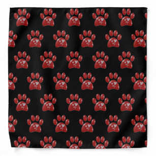 Paw Print Pattern Bright Red with Hearts Animal Bandana
