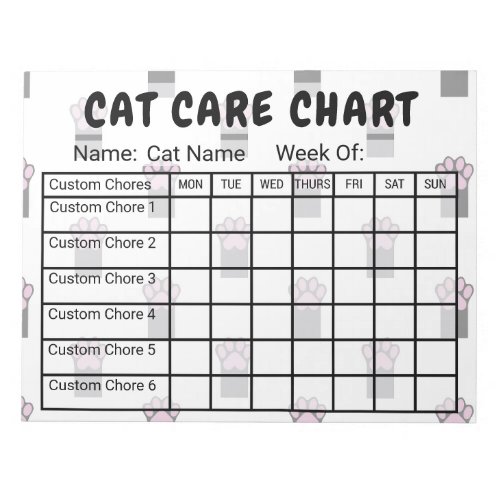 Paw Print Pattern Cat Care Chore Chart Notepad