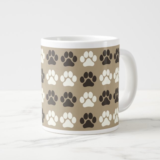 Paw Print Pattern Earthy Sand Giant Coffee Mug (Front Right)
