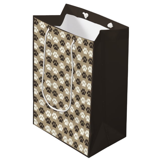 Paw Print Pattern Earthy Sand Medium Gift Bag (Front Angled)
