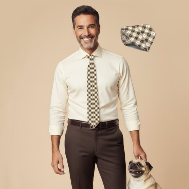 Paw Print Pattern Earthy Sand Neck Tie (Creator Uploaded)