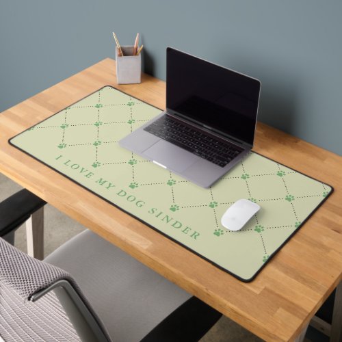 Paw Print Pattern Green Personalized Desk Mat