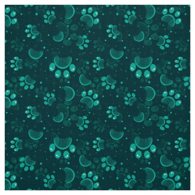 Paw print pattern in green color fabric (Swatch)