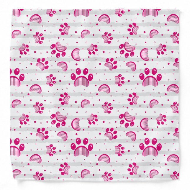 Paw print pattern in pink color bandana (Front)