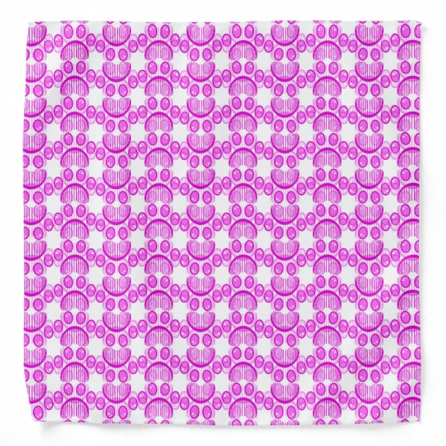Paw print pattern in pink color bandana (Front)