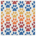 Paw Print Pattern in Red, Blue, Yellow, Orange Fabric
