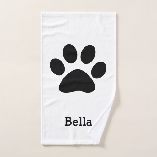 Paw Print Pattern Monogram Name Custom Black White Bath Towel Set