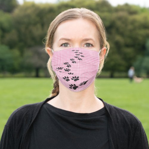 paw print pattern on gingham adult cloth face mask