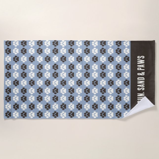 Paw Print Pattern Silver Blue Beach Towel (Front)