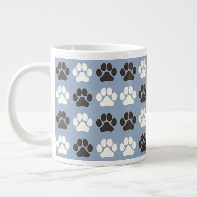 Paw Print Pattern Silver Blue  Giant Coffee Mug (Left)