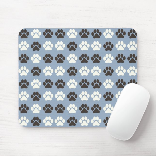 Paw Print Pattern Silver Blue Mouse Pad (With Mouse)
