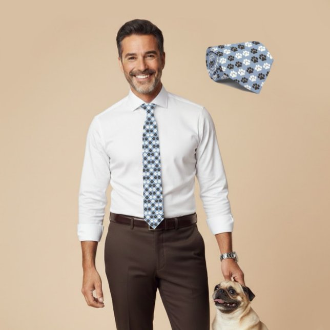 Paw Print Pattern Silver Blue Neck Tie (Creator Uploaded)