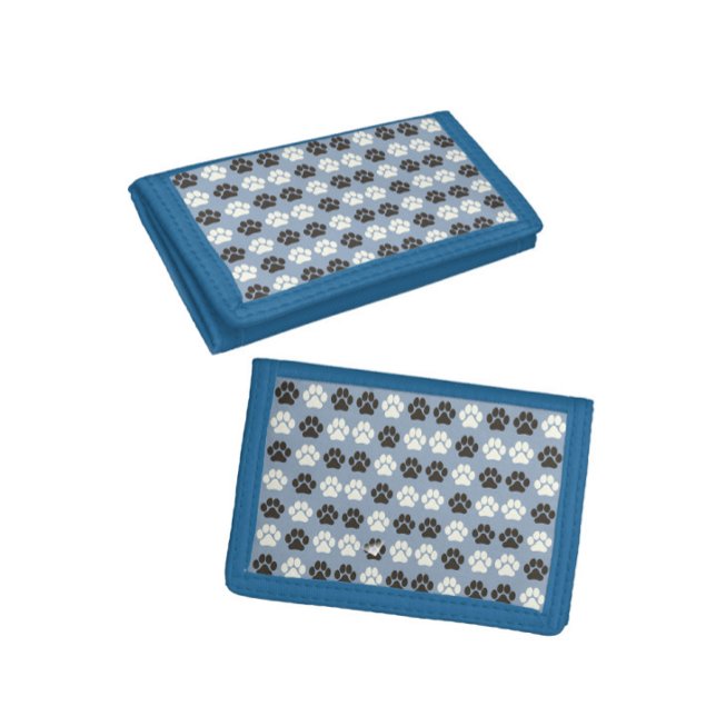 Paw Print Pattern Silver Blue Trifold Wallet (Creator Uploaded)