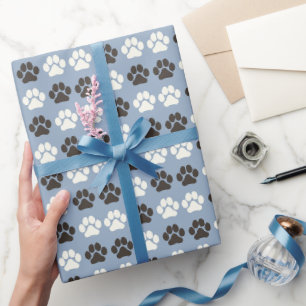 Paw Print Pattern Silver Blue Wrapping Paper