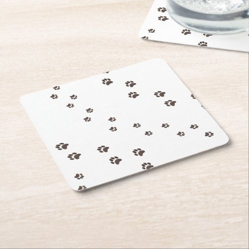 Paw Print Pattern Square Paper Coaster