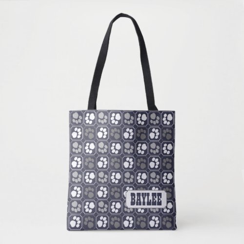 Paw Print Pattern with Name Tote Bag