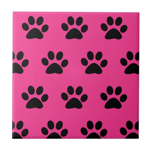 Paw Print Patterns Black Pink Cute Stylish 2021 Ceramic Tile