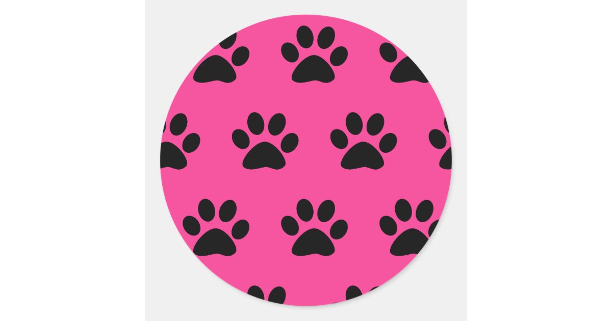 paw print patterns black pink cute stylish girly classic round sticker zazzle com