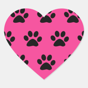 Paw Print Patterns Black Pink Cute Stylish Girly Heart Sticker