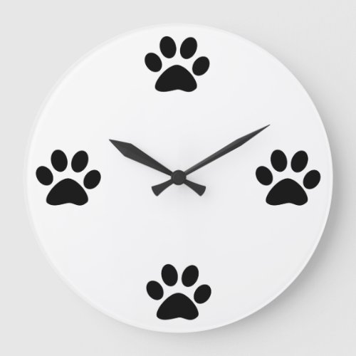 Paw Print Patterns Black White Cute Modern Stylish Large Clock