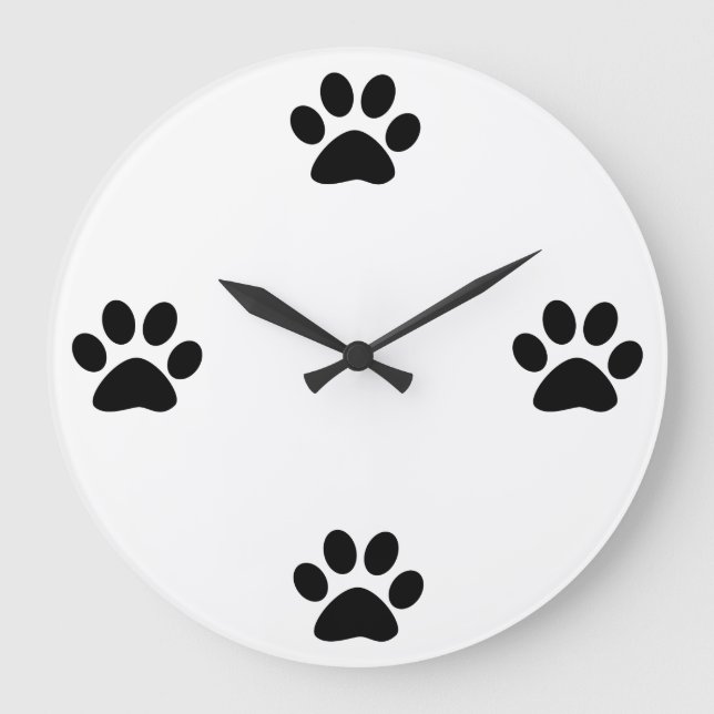 Paw Print Patterns Black White Cute Modern Stylish Large Clock (Front)