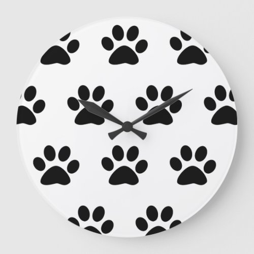 Paw Print Patterns Black White Cute Stylish 2021 Large Clock