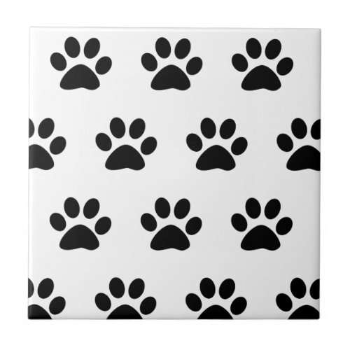 Paw Print Patterns Black White Cute Stylish 2023 Ceramic Tile