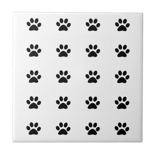 Paw Print Patterns Black White Cute Stylish Gift Ceramic Tile