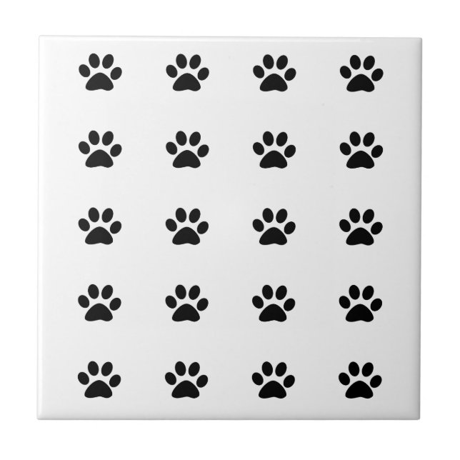 Paw Print Patterns Black White Cute Stylish Gift Ceramic Tile (Front)