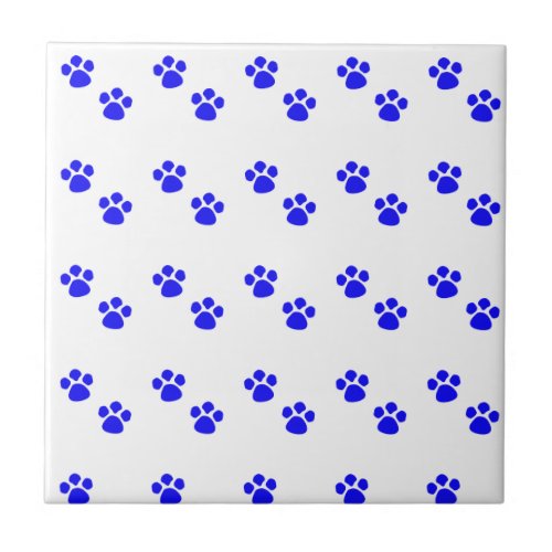 Paw Print Patterns Blue White Cute Colorful Cool Ceramic Tile