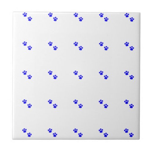 Paw Print Patterns Blue White Cute Colorful Cute Ceramic Tile