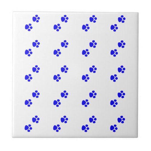 Paw Print Patterns Blue White Cute Stylish Gift  Ceramic Tile