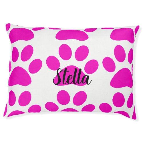 Paw Print Patterns Custom Name Monogram Pink Girly Pet Bed