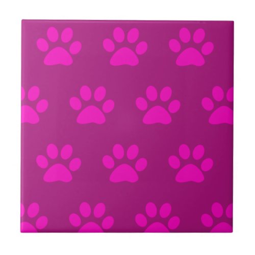 Paw Print Patterns Pink Purple Girly Cute Ceramic Tile