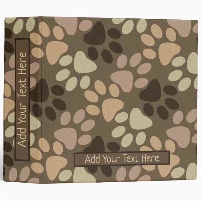 Paw Print Personalize Custom Text 3 Ring Binder (Front/Spine)