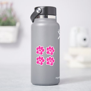 Paw Print Personalized Curly Letter Hot Pink Vinyl Sticker