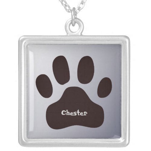 Paw Print Personalized Name Animal Identification Silver Plated Necklace