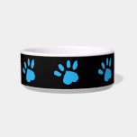 Paw Print Pet Bowl (Black & Blue)<br><div class="desc">For pet owners and animal lovers... 

A black background with blue paw prints... 

Great little gift idea...  for birthdays,  celebrations,  holidays and more...  or an everyday essential for your own home... </div>