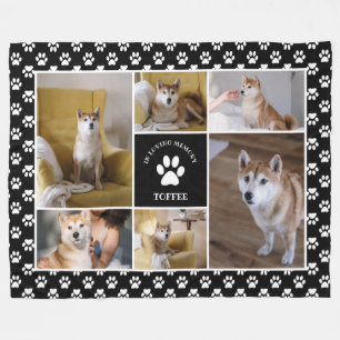 Paw Print Pet In Loving Memory Black Photo Collage Fleece Blanket