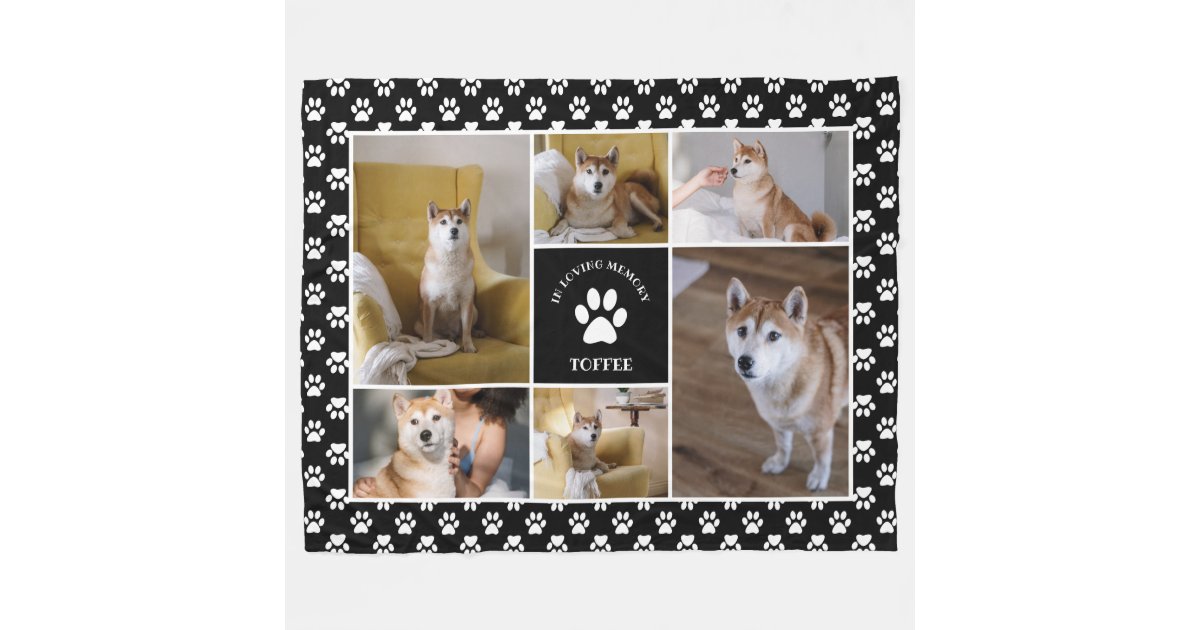 Paw Print Pet In Loving Memory Black Photo Collage Fleece Blanket | Zazzle
