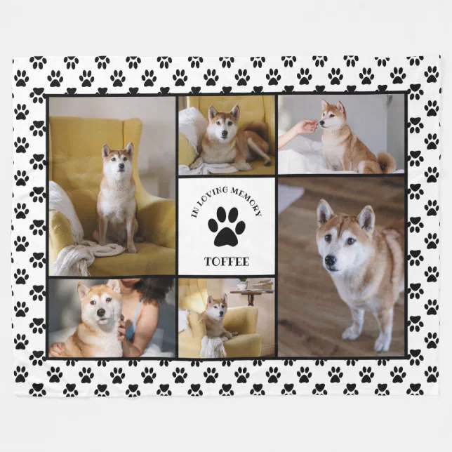 Paw Print Pet In Loving Memory White Photo Collage Fleece Blanket | Zazzle