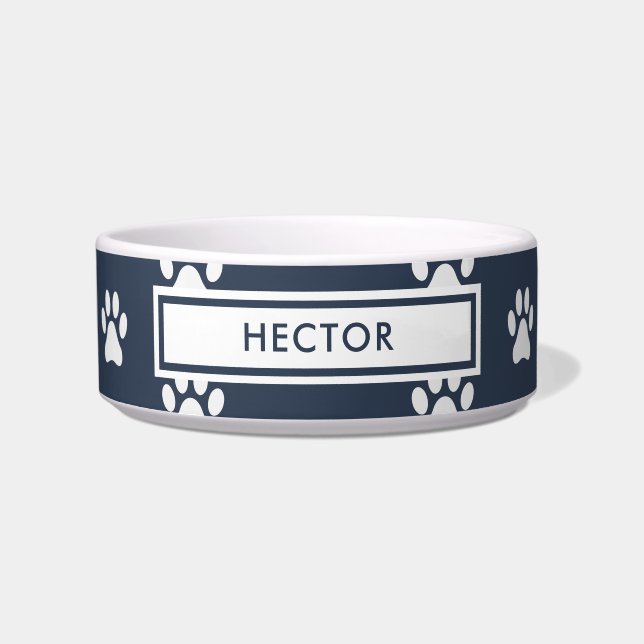 paw print pet modern navy blue    bowl (Front)