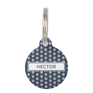 paw print pet modern navy blue   pet ID tag