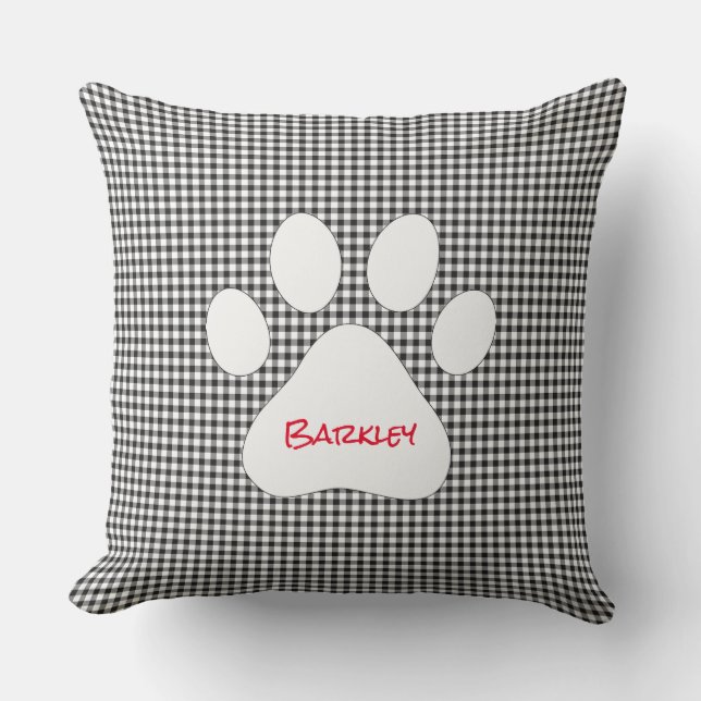 Paw Print Pet NAME Gingham Dog Cat Family  Throw Pillow (Front)