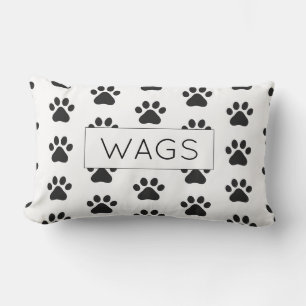 Paw Print Pet NAME Home Decor Black White Fun Lumbar Pillow