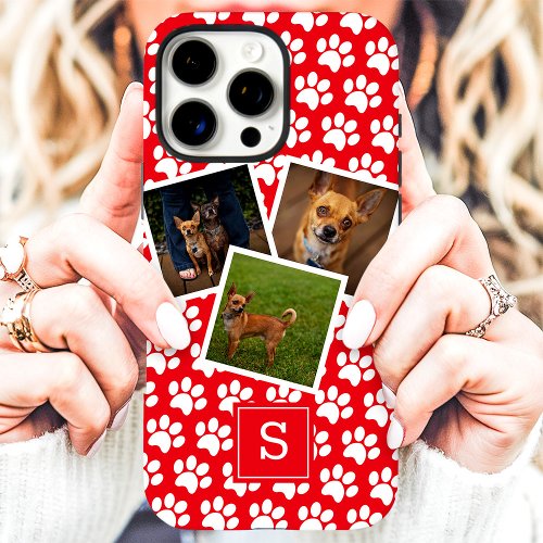 Paw Print Pet Photo Collage Red Monogram Iphone 16 Pro Max Case