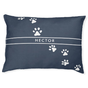 paw print pet typography modern navy blue bed