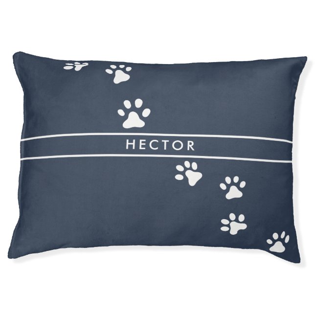 paw print pet typography modern navy blue  pet bed (Front)