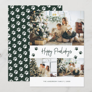 Paw Print Photo Collage Happy Pawlidays Green Pet Holiday Card