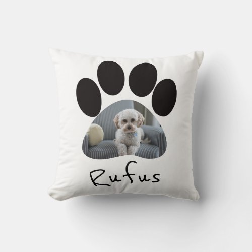 Paw Print Photo Template Personalized Pet Throw Pillow